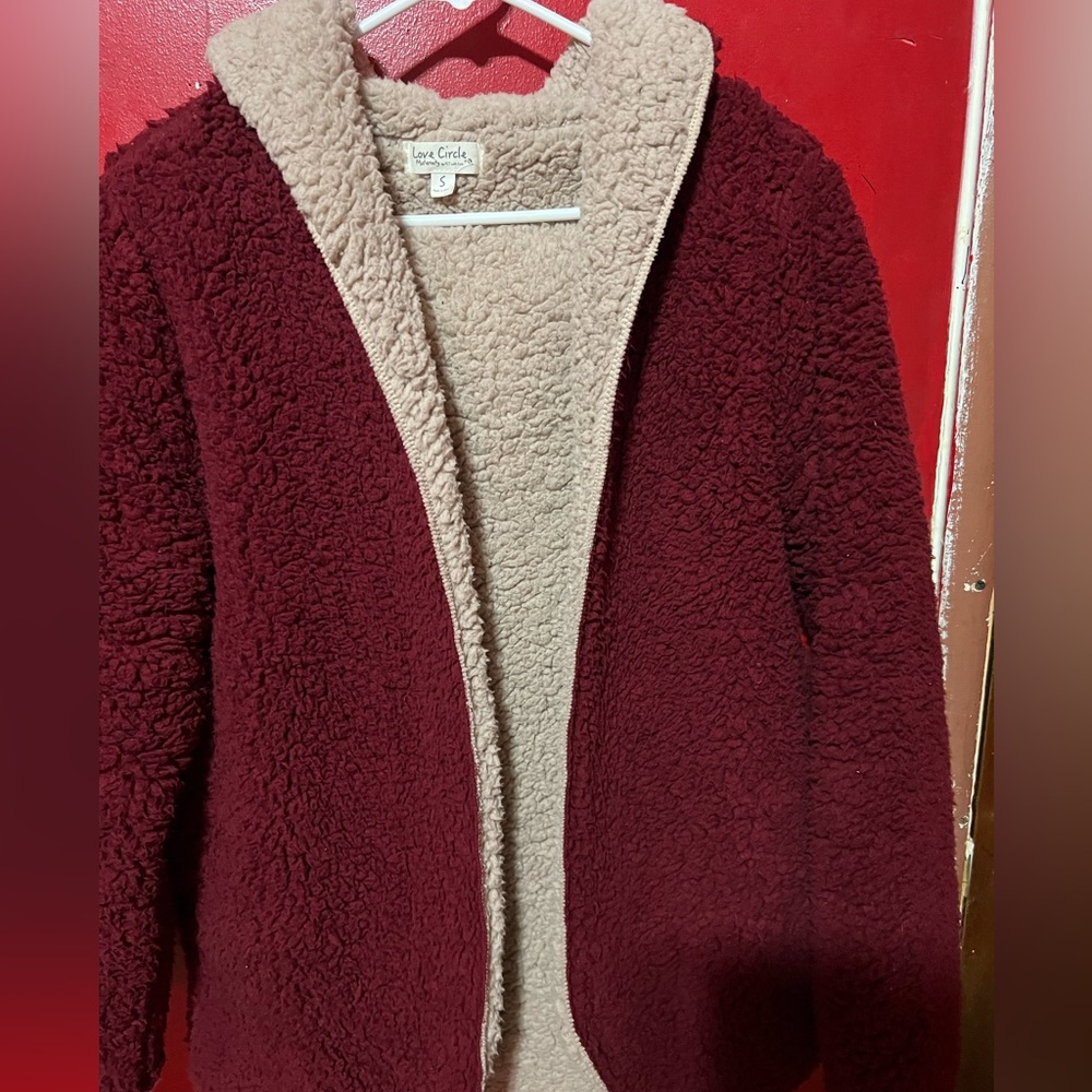Plush hooded reversible cardigan